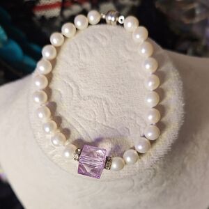 SOLD Elegant Pearl Bracelet with Purple Accent